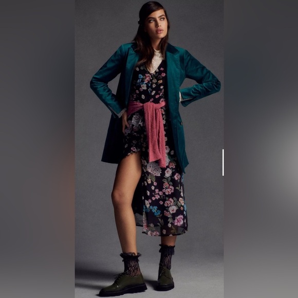 Maeve Anthropologie Teal Velvet Blazer Dress Women’s 6P Jacket Style Chic - Picture 8 of 11